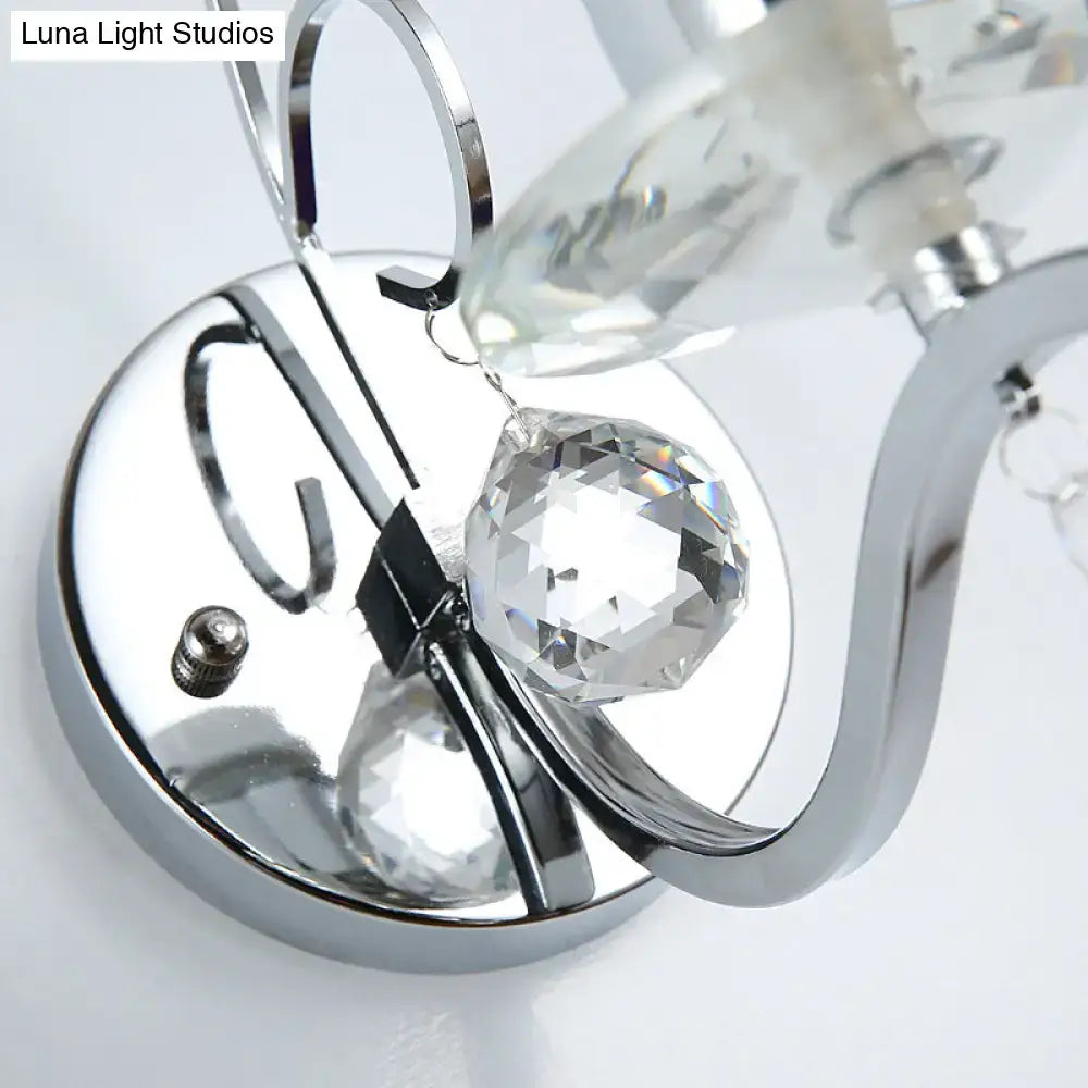 Modern chrome cylinder clear crystal wall light fixture bedroom