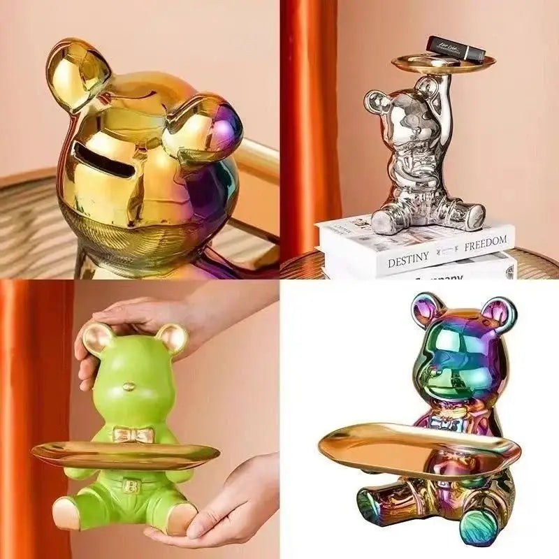 Modern chrome decorbites bear doll storage tray living room key holder