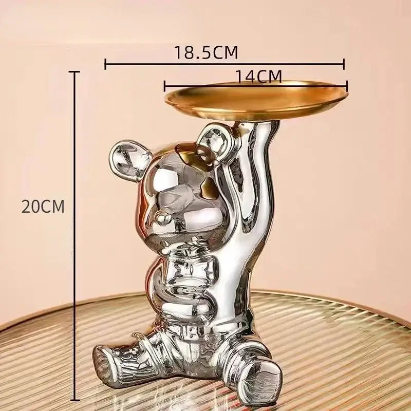 Modern chrome decorbites bear doll storage tray living room key holder