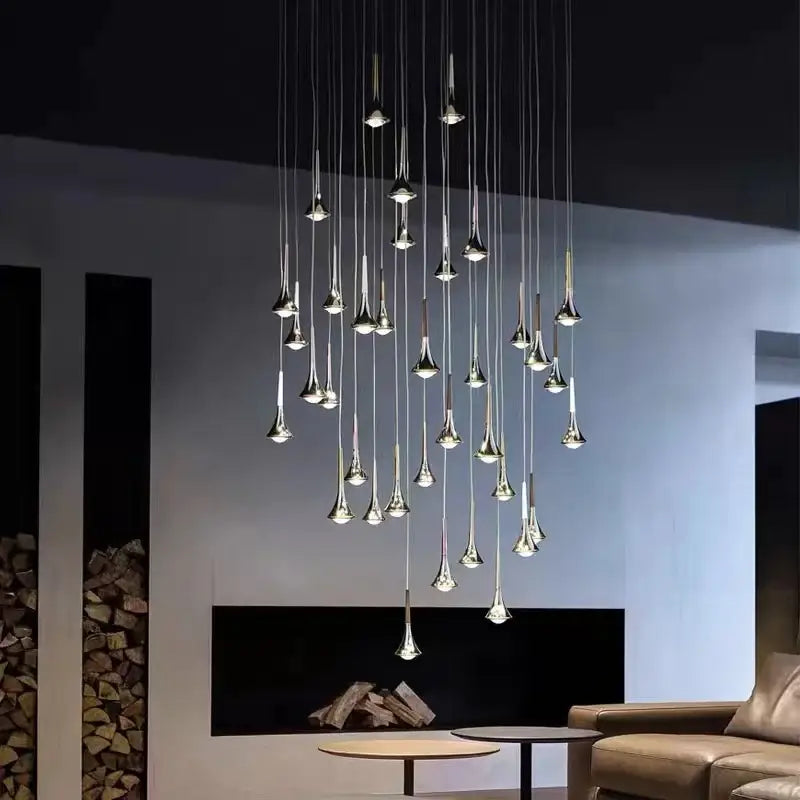 Modern chrome decorbites led studio rain staircase chandelier bar light