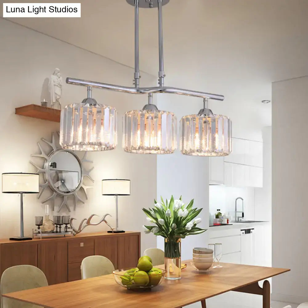 Modern chrome drum crystal pendant light for dining room