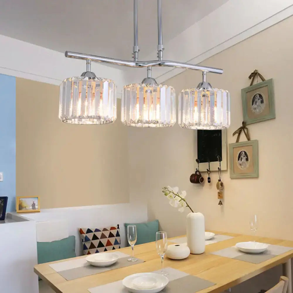 Modern chrome drum crystal pendant light for dining room