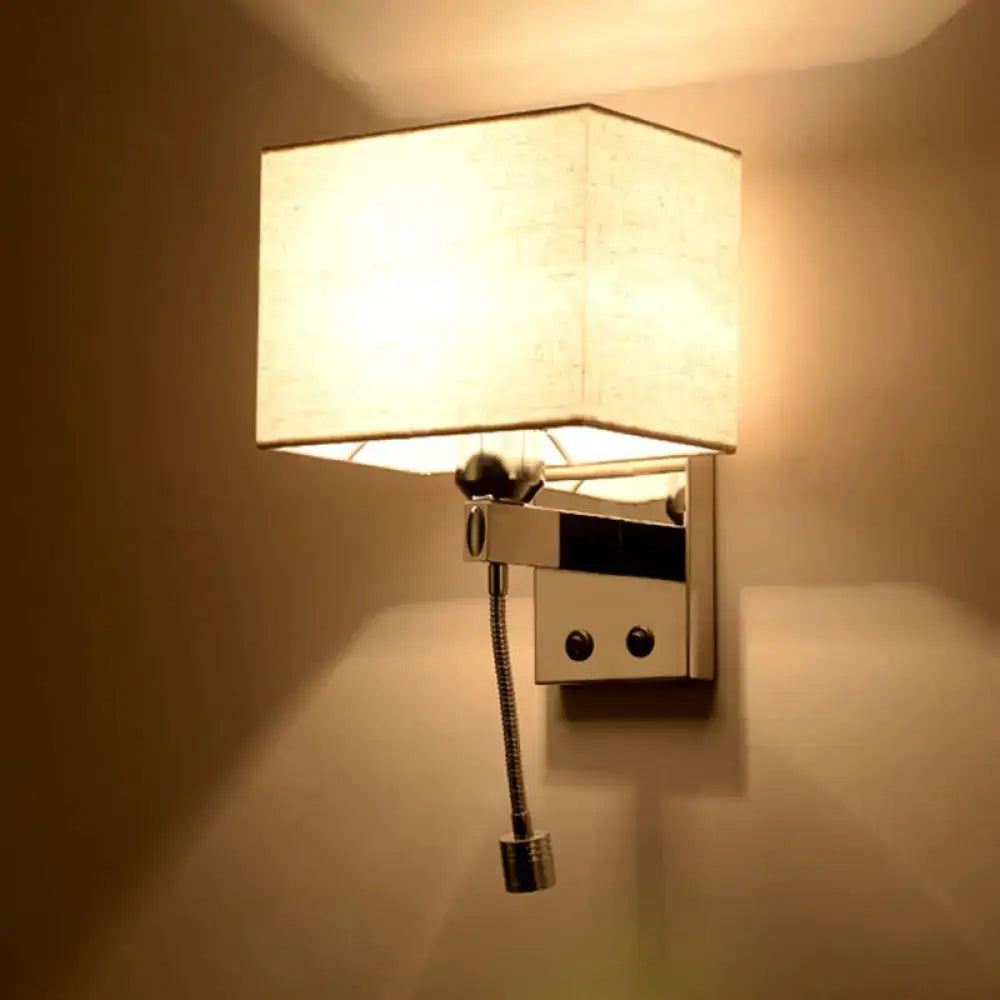 Modern chrome fabric led wall sconce bedroom light with linen shade