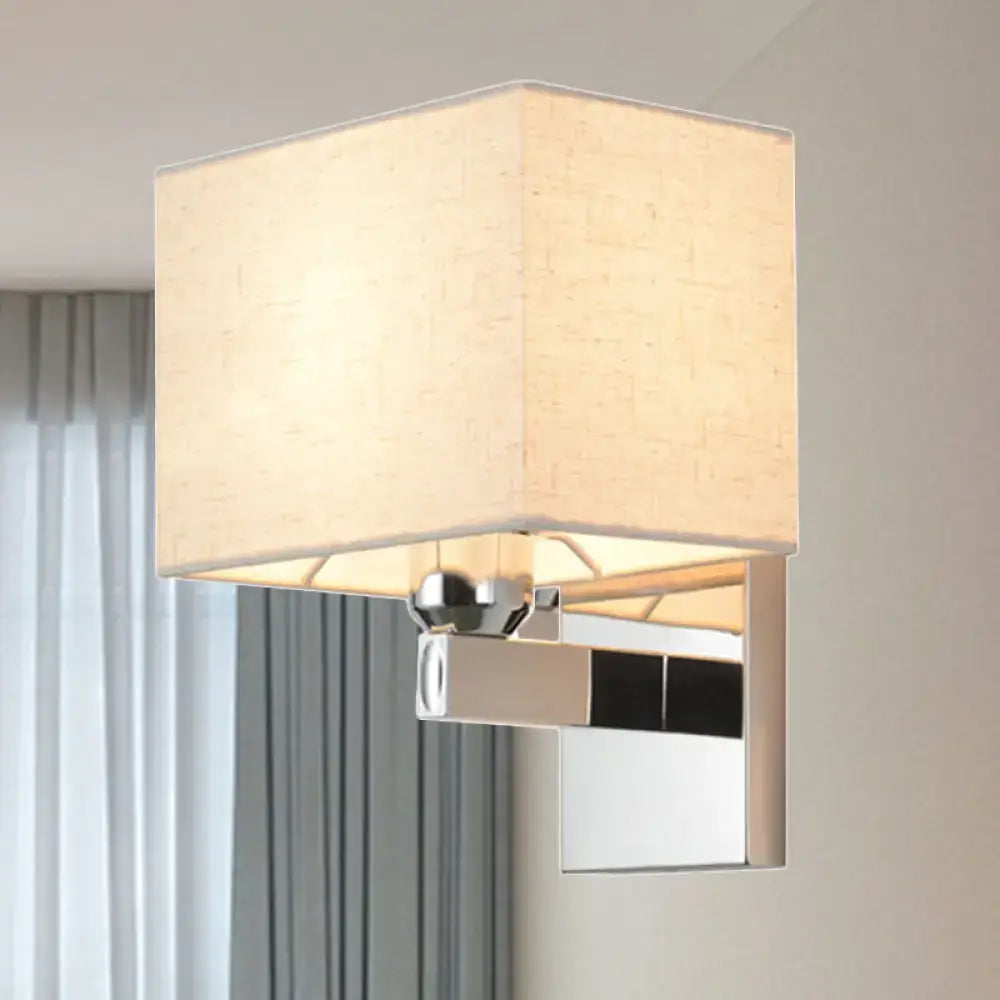 Modern chrome fabric led wall sconce bedroom light with linen shade