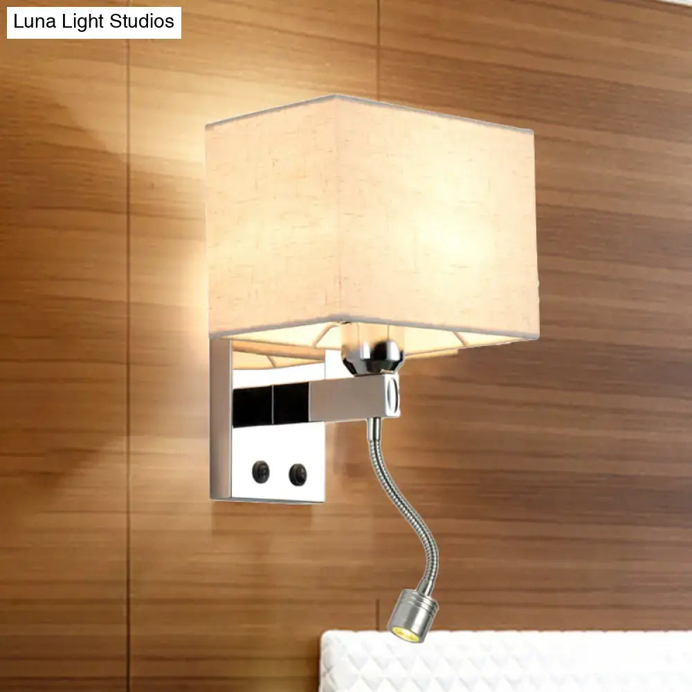 Modern chrome fabric led wall sconce bedroom light with linen shade