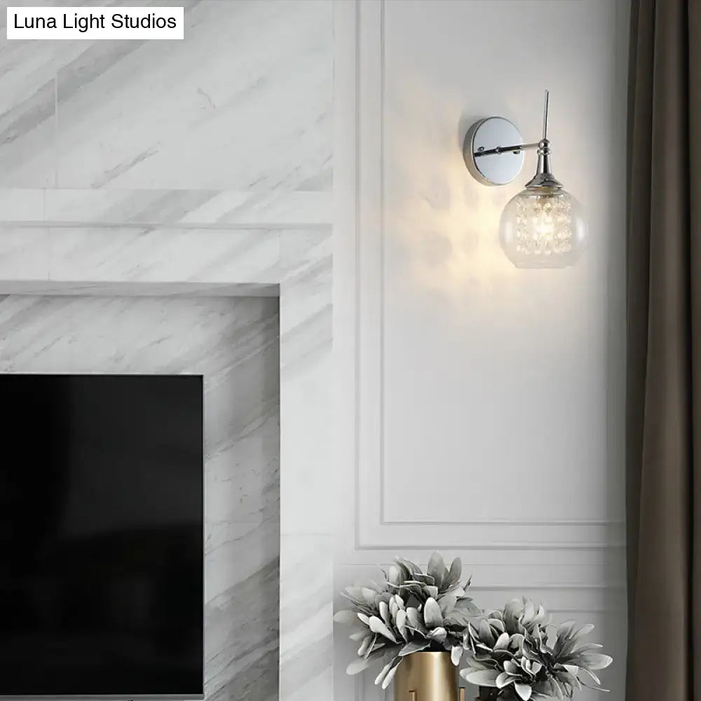 Modern chrome finish wall lamp with crystal inner glass bedroom light