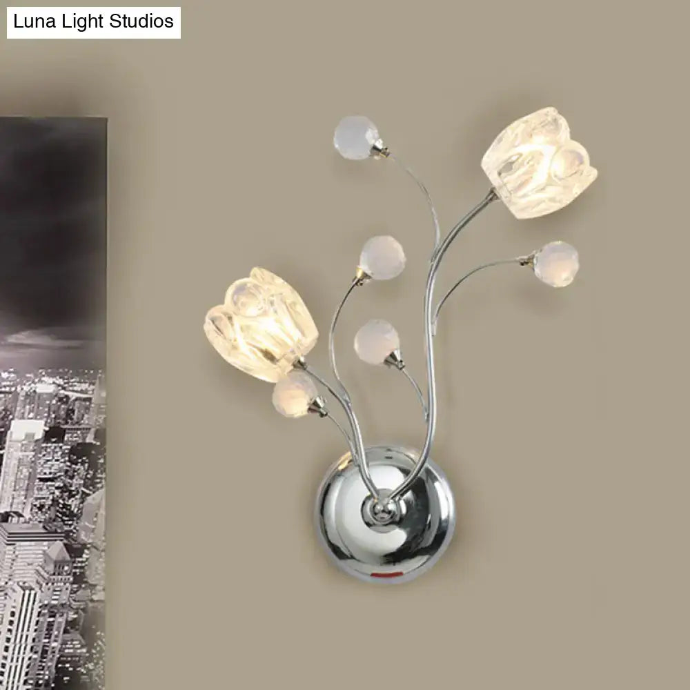 Modern chrome flower shade wall lamp bedroom swirling arm sconce