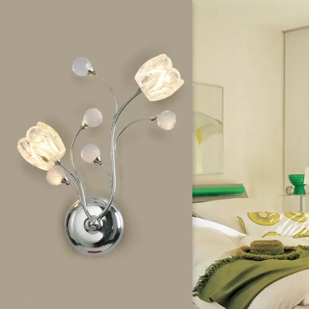 Modern chrome flower shade wall lamp bedroom swirling arm sconce