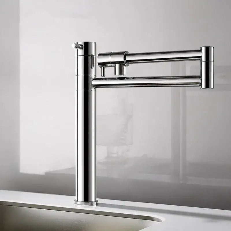 Modern chrome foldable kitchen faucet with articulated spout