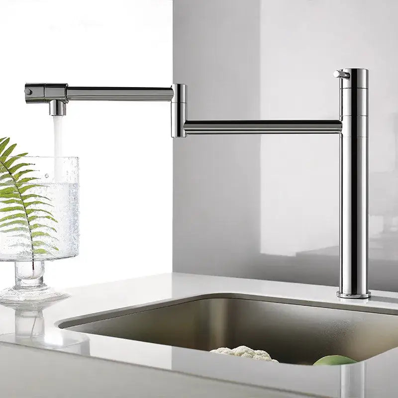 Modern chrome foldable kitchen faucet with articulated spout