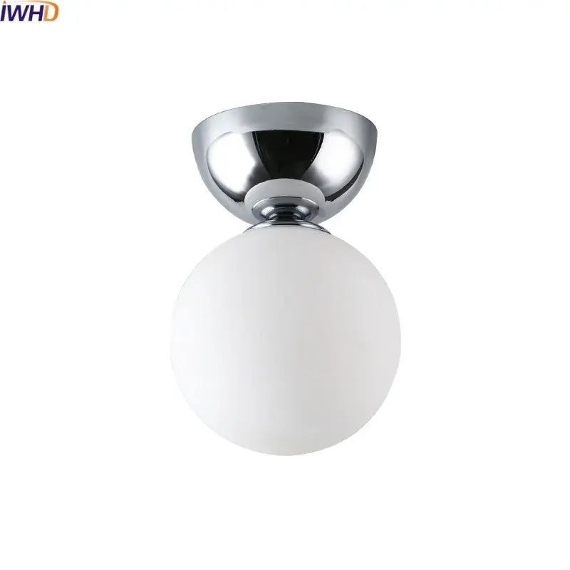 Modern chrome glass iron led ceiling light bedroom globe fixture