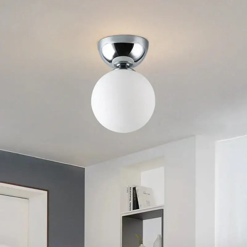 Modern chrome glass iron led ceiling light bedroom globe fixture
