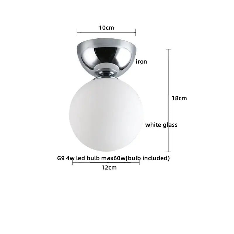 Modern chrome glass iron led ceiling light bedroom globe fixture