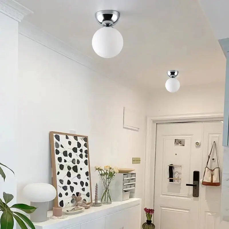 Modern chrome glass iron led ceiling light bedroom globe fixture