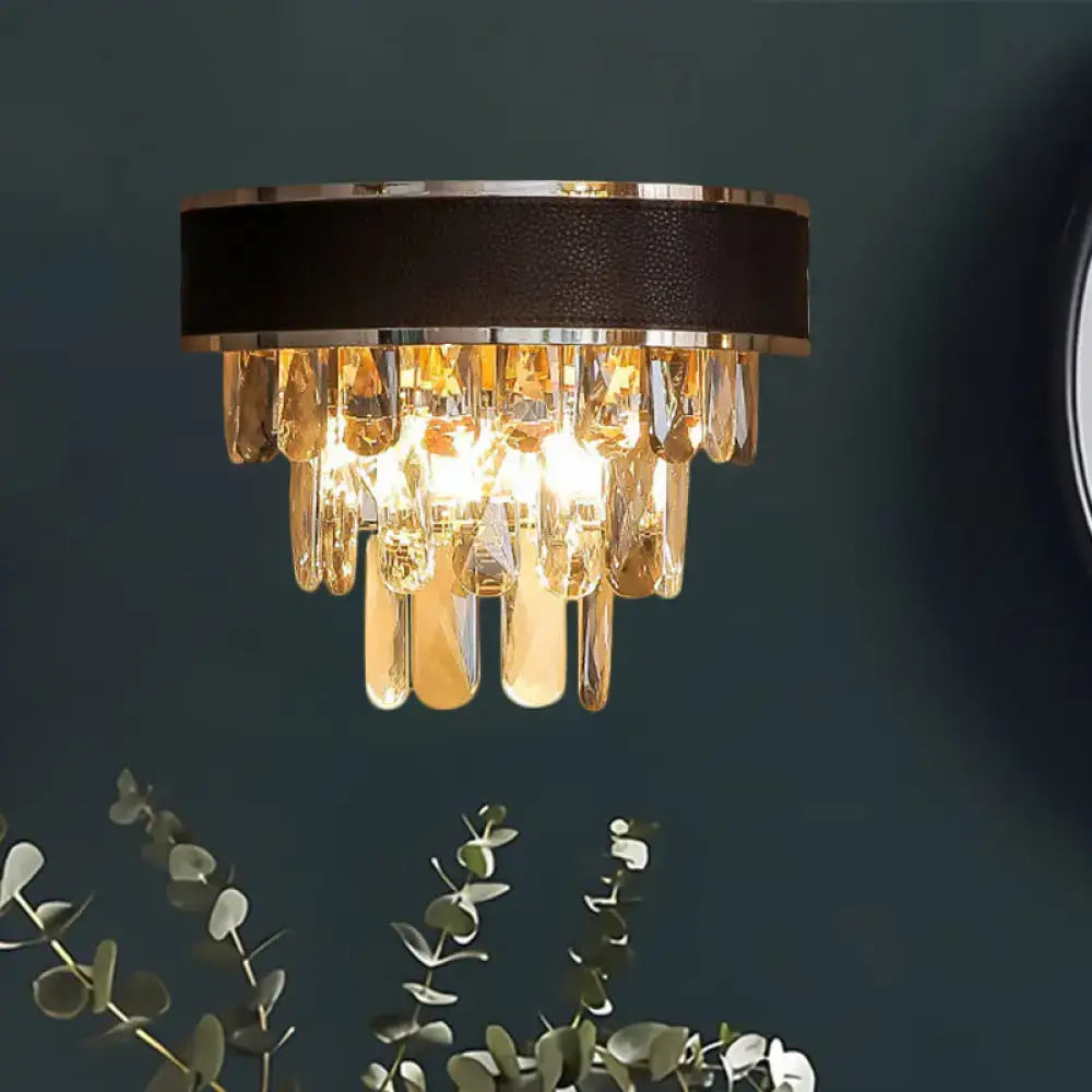 Modern chrome & gold crystal block sconce light fixture bedroom lamp