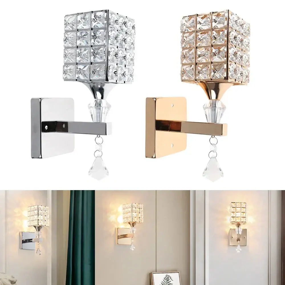 Modern chrome & gold crystal led wall light for living room
