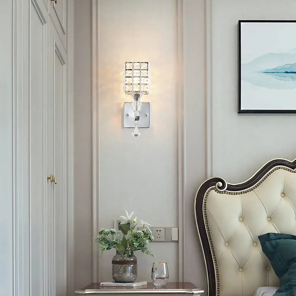 Modern chrome & gold crystal led wall light for living room