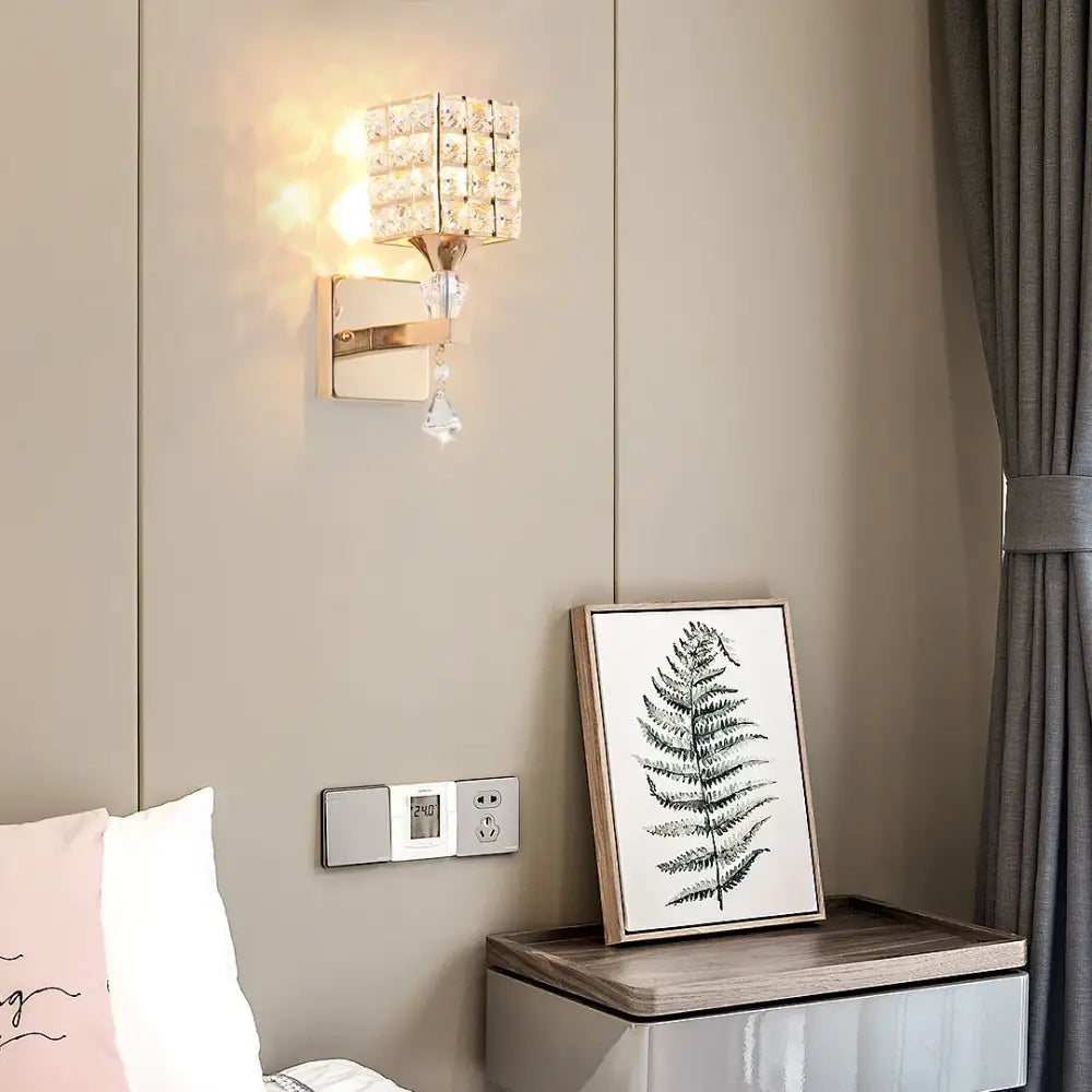 Modern chrome & gold crystal led wall light for living room