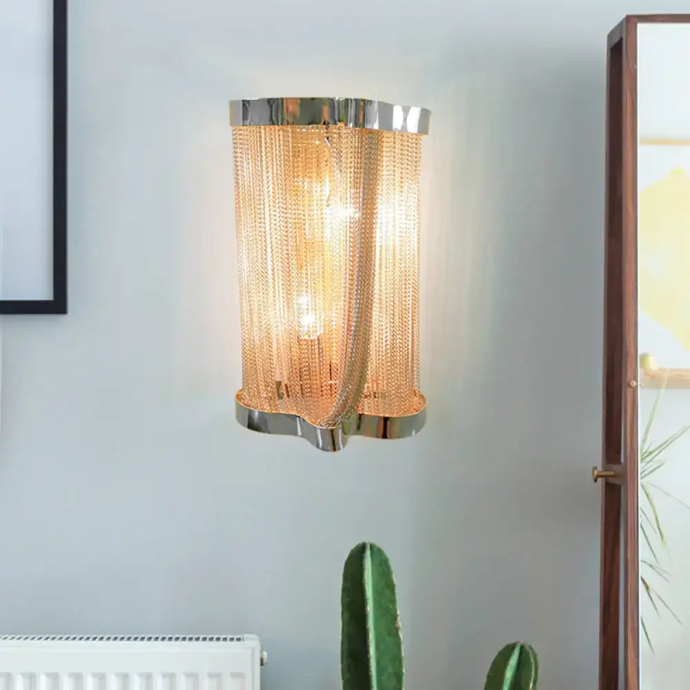 Modern chrome & gold crystal tassel wall lamp bedroom sconce set of 2