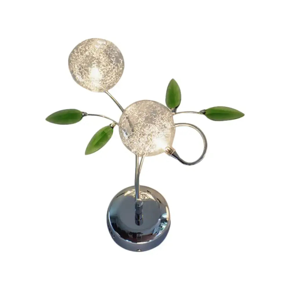 Modern chrome green crystal leaf wall mount lamp bedroom sconce