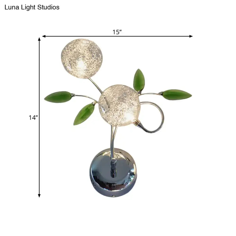 Modern chrome green crystal leaf wall mount lamp bedroom sconce