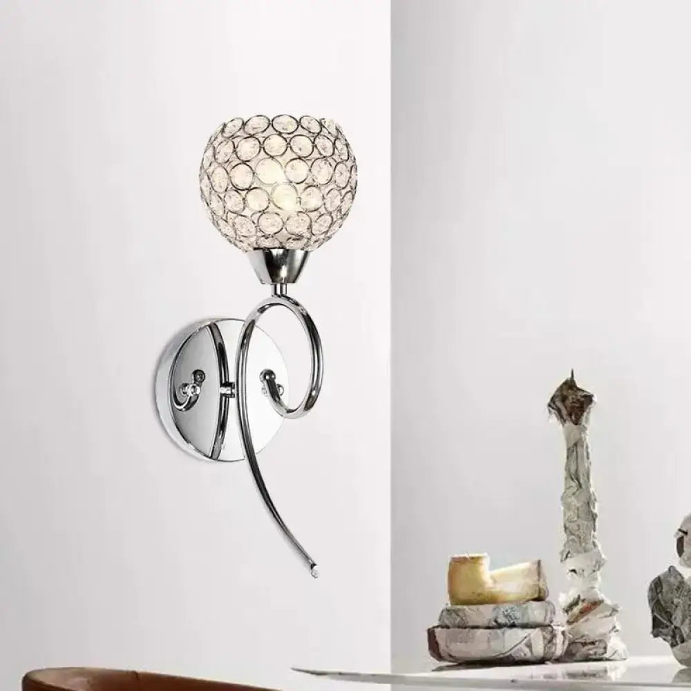 Modern chrome hemisphere crystal wall lamp bedroom sconce light