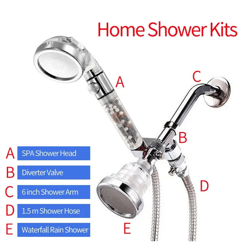 Modern chrome high pressure anion shower head with stop button bathroom
