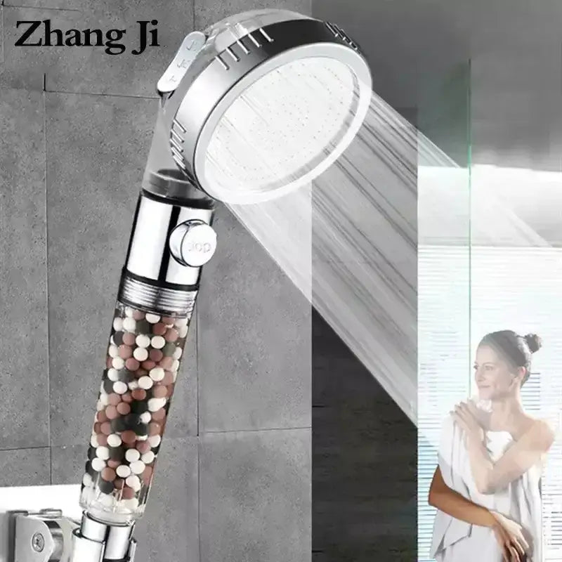 Modern chrome high pressure anion shower head with stop button bathroom