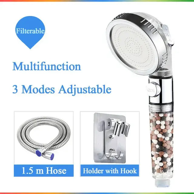 Modern chrome high pressure anion shower head with stop button bathroom
