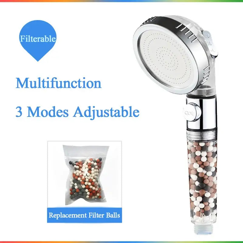 Modern chrome high pressure anion shower head with stop button bathroom