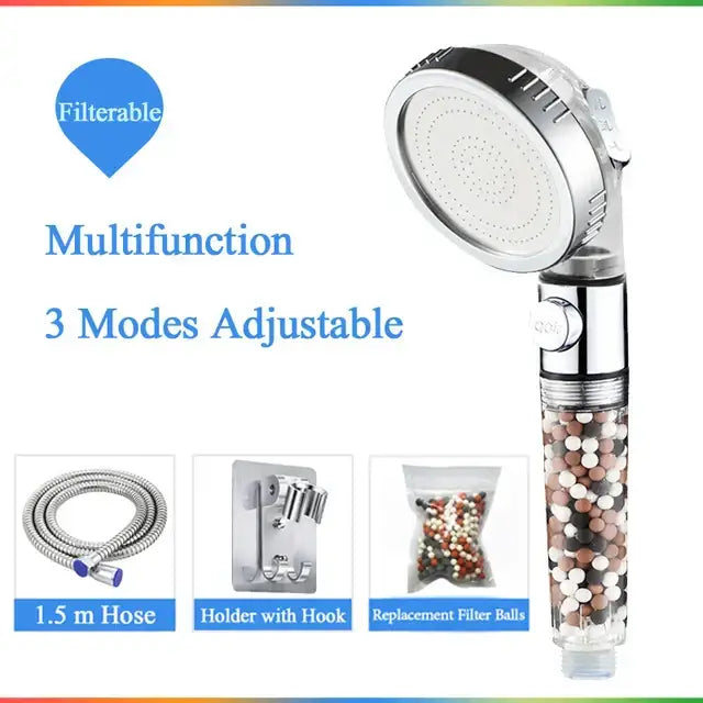 Modern chrome high pressure anion shower head with stop button bathroom