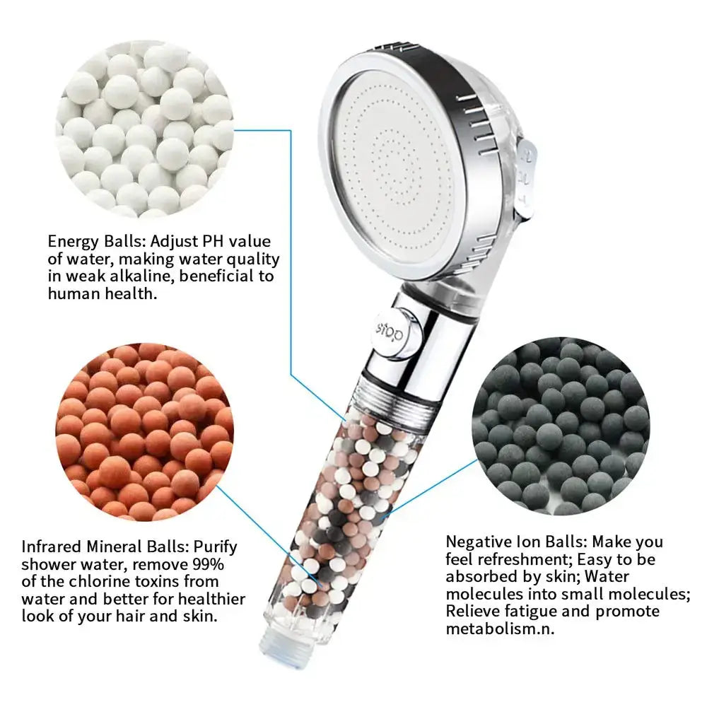 Modern chrome high pressure anion shower head with stop button bathroom