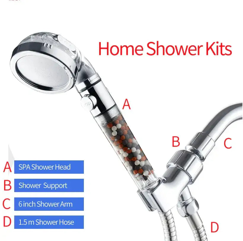 Modern chrome high pressure anion shower head with stop button bathroom