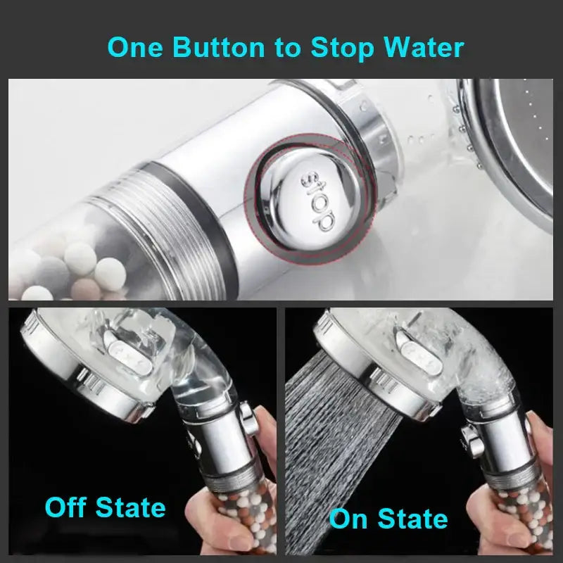 Modern chrome high pressure anion shower head with stop button bathroom