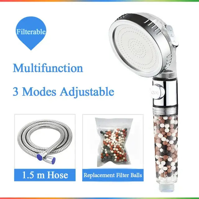 Modern chrome high pressure anion shower head with stop button bathroom