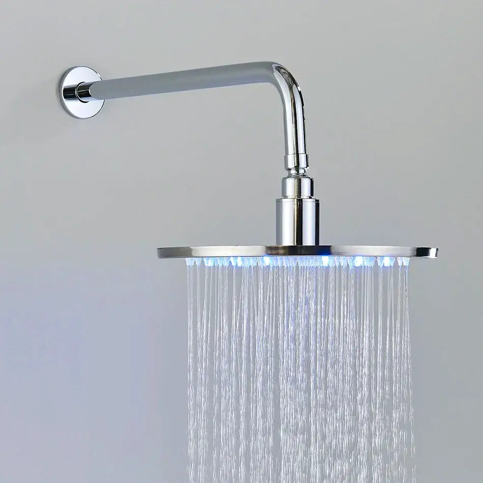 Modern chrome led brass shower set with rain head for bathroom