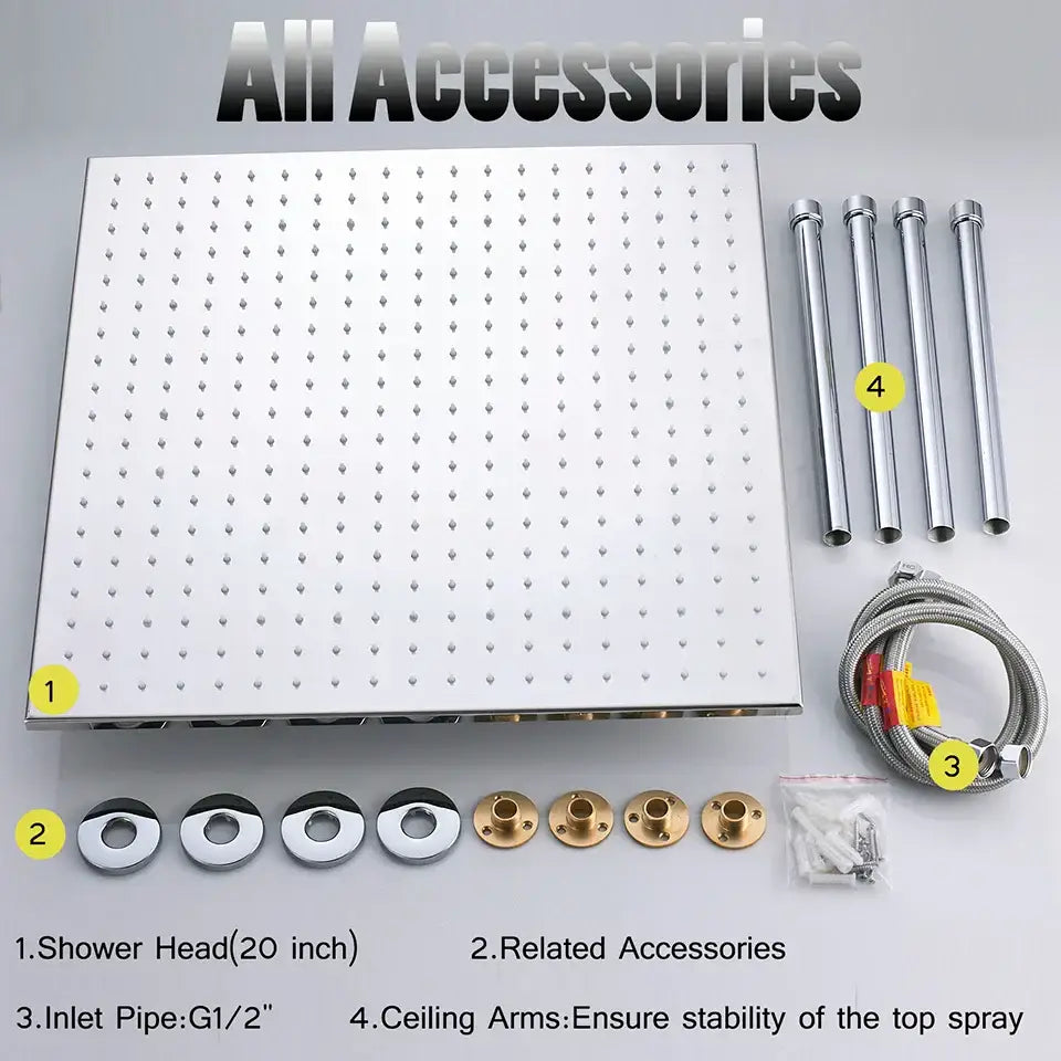 Modern chrome led rain shower head bathroom ceiling sprayer with arm