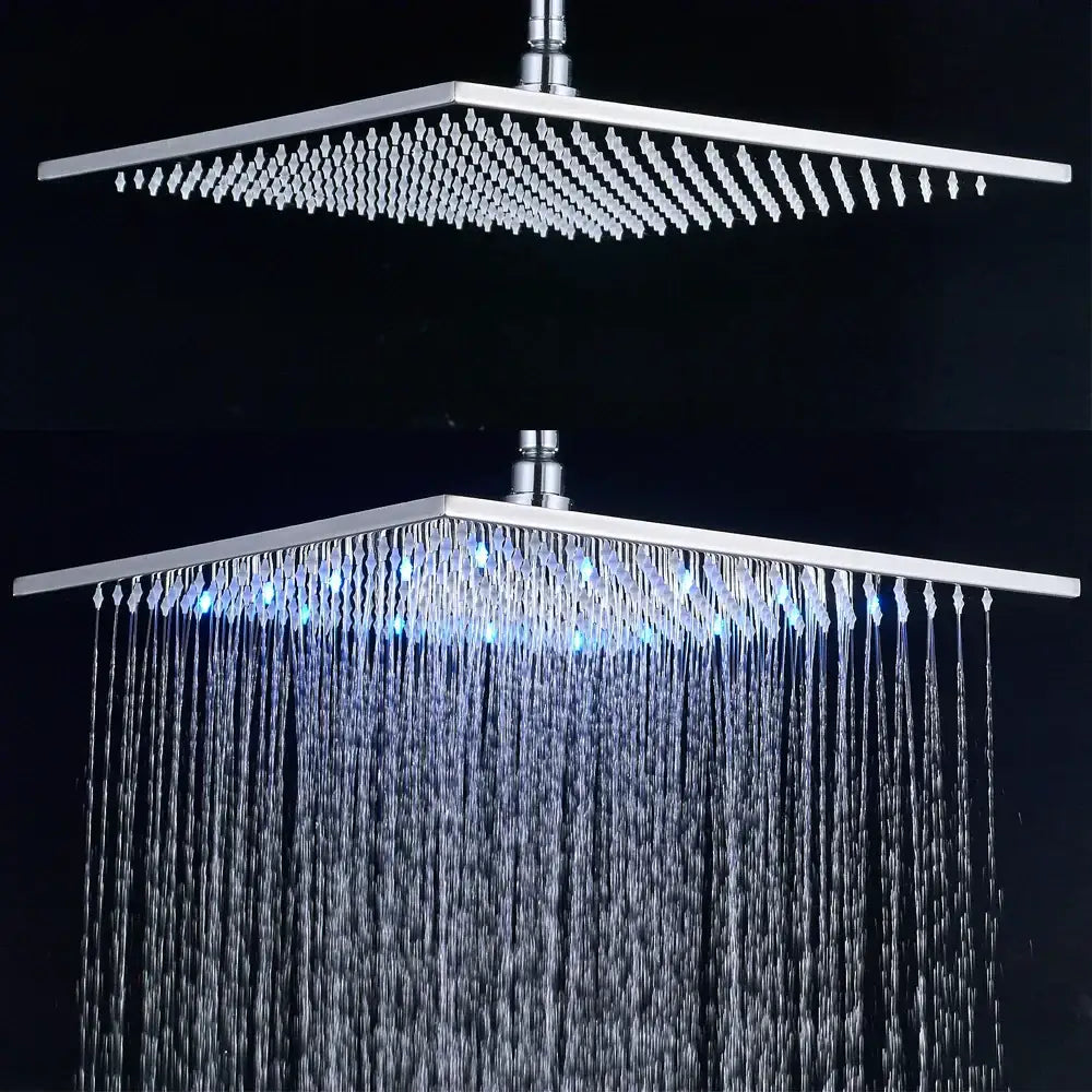 Modern chrome led rainfall shower head bathroom color changing light