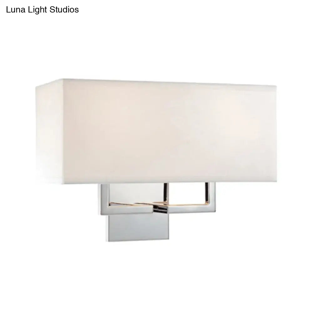 Modern chrome led wall sconce with white fabric shade bedroom light