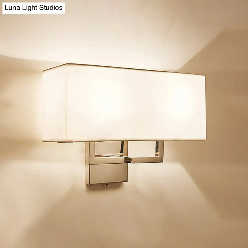 Modern chrome led wall sconce with white fabric shade bedroom light