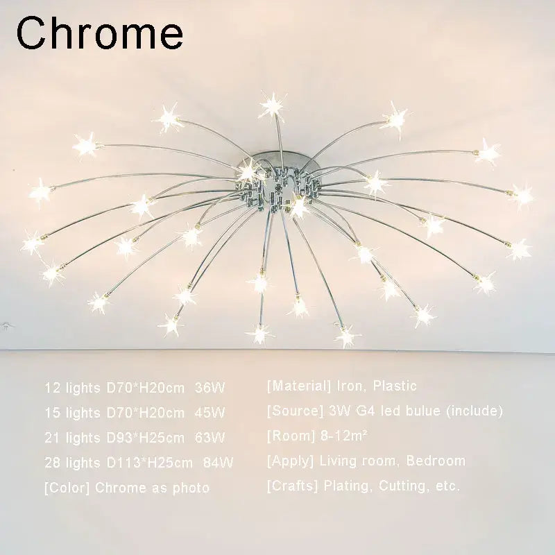 Modern chrome metal led chandelier starburst living room light