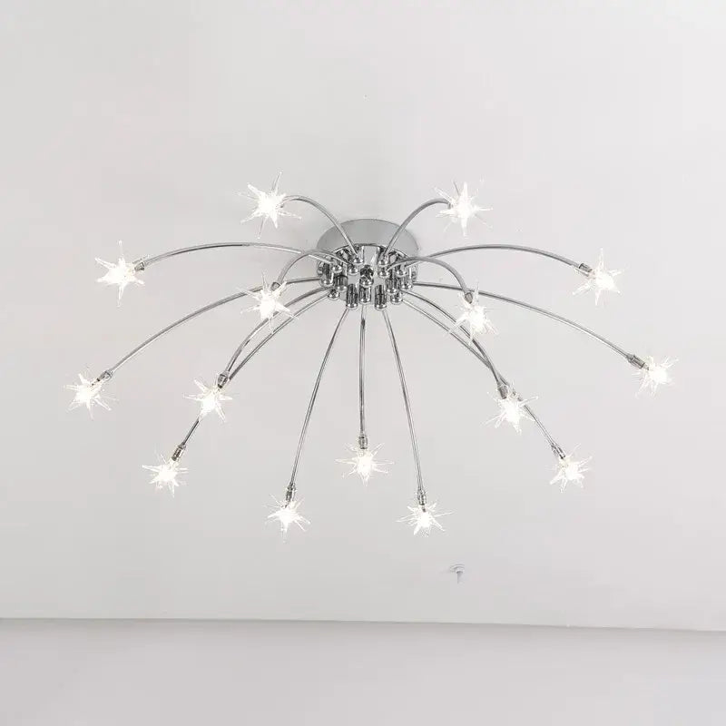 Modern chrome metal led chandelier starburst living room light