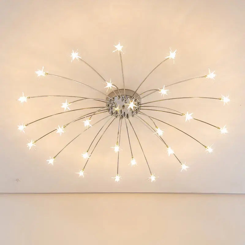 Modern chrome metal led chandelier starburst living room light