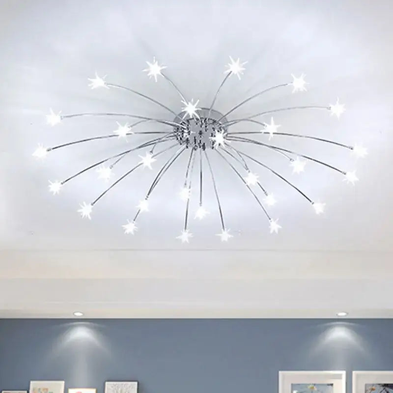 Modern chrome metal led chandelier starburst living room light