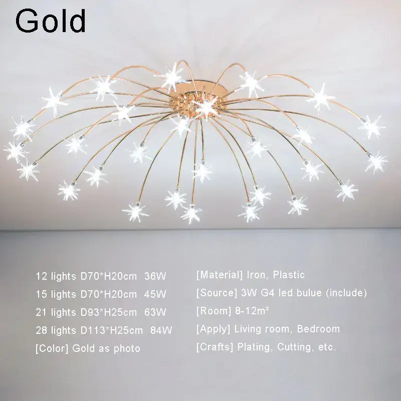 Modern chrome metal led chandelier starburst living room light