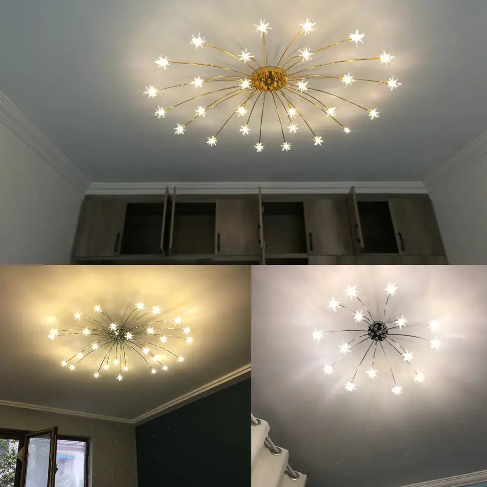 Modern chrome metal led chandelier starburst living room light