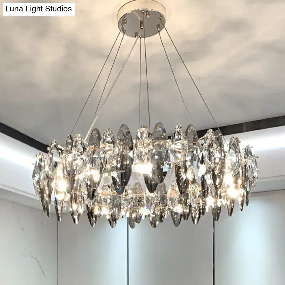 Modern chrome oval crystal clear chandelier for dining room