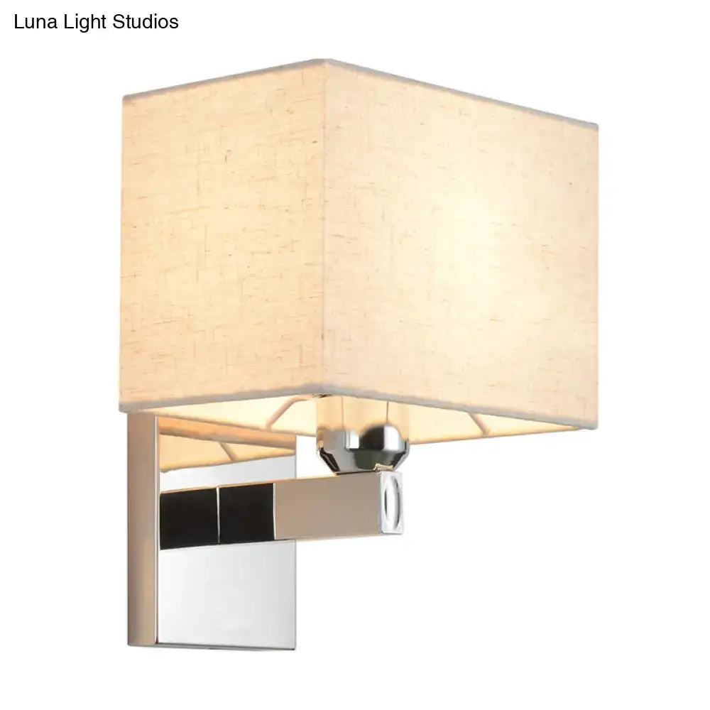 Modern chrome rectangle wall sconce beige linen bedroom light e26 e27