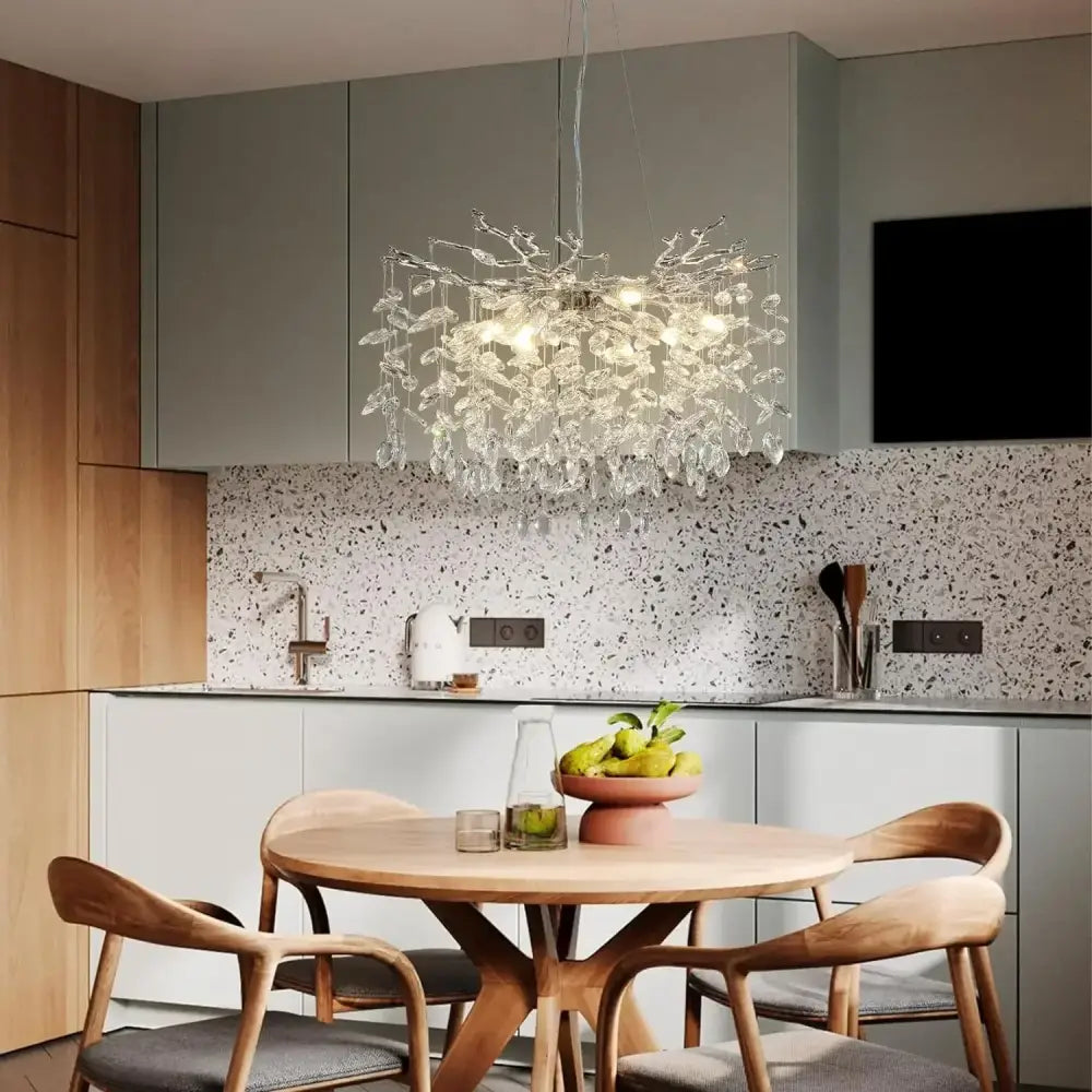 Modern chrome rectangular crystal branch chandelier dining room