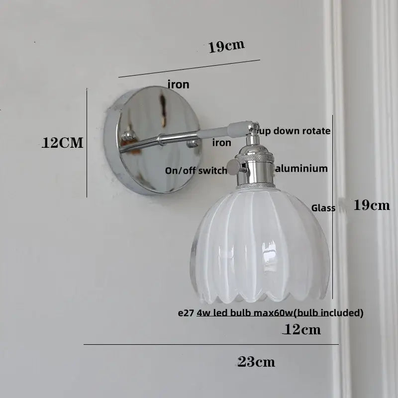 Modern chrome ribbed clear glass wall lamp dining room pull chain